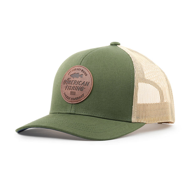 AFTCO Lemonade Leather Patch Trucker Hat Olive