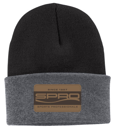 SPRO Gray/Black Beanie with Leather Patch