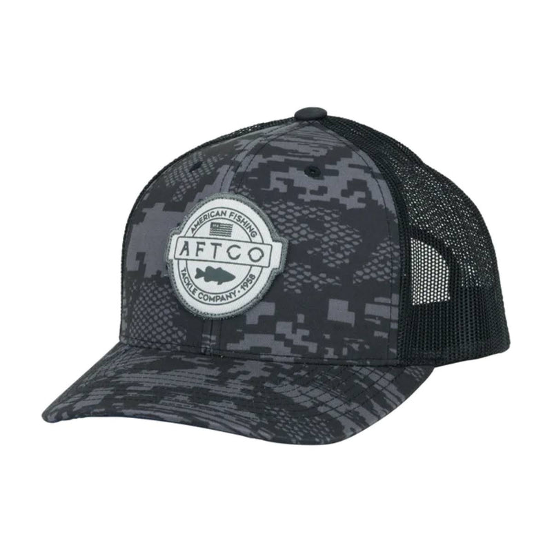 AFTCO Bass Patch Tactical Trucker Hat Black Digital Camo